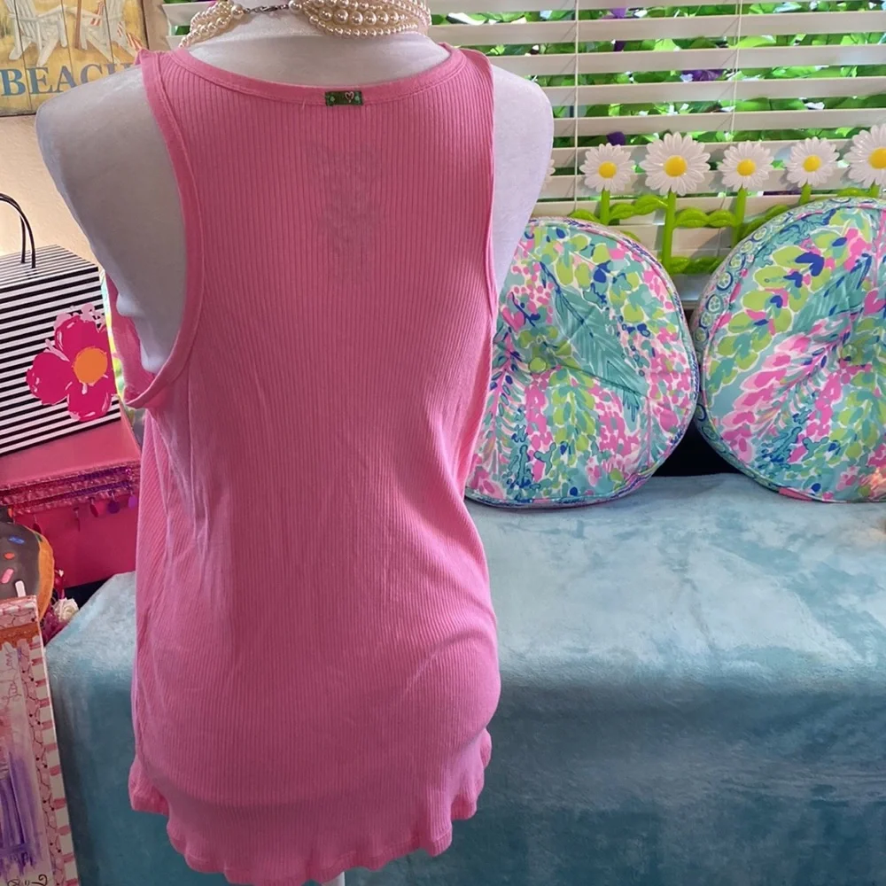 Flirt by Delicates bubblegum pink tank top with green center tie🌷 - Picture 3 of 7